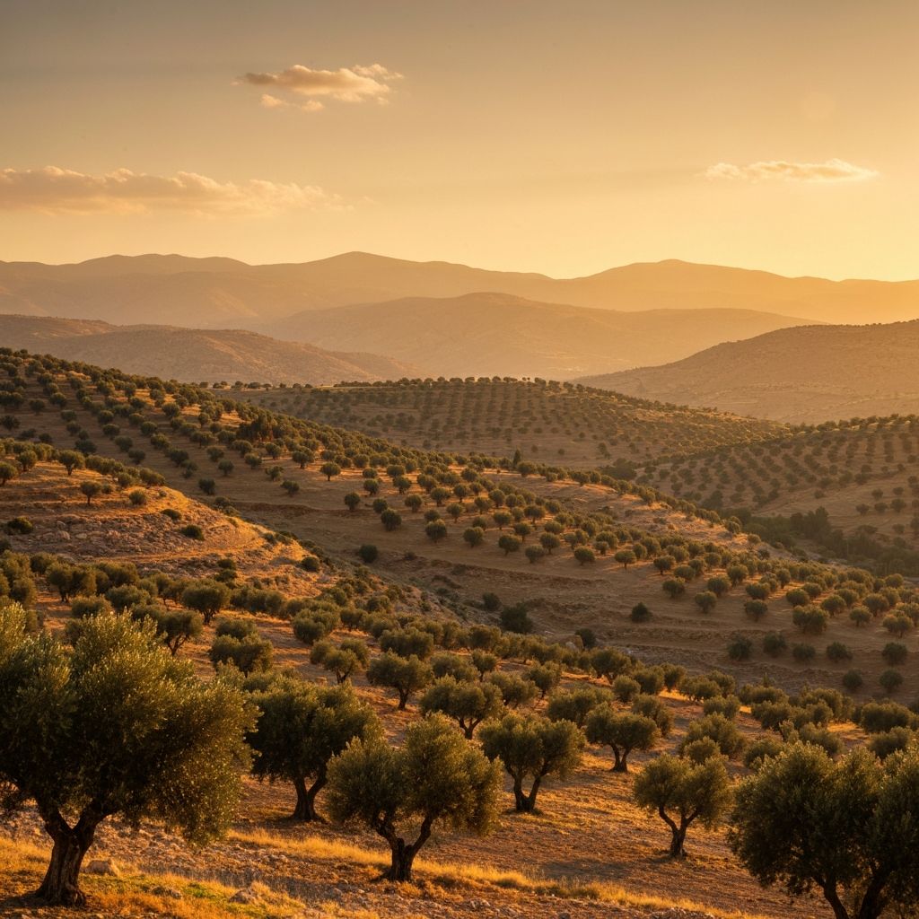 Jordanian mountain landscape with olive trees
